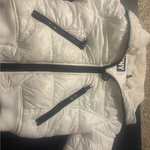 DKNY White Quilted Jacket with Black Zippers